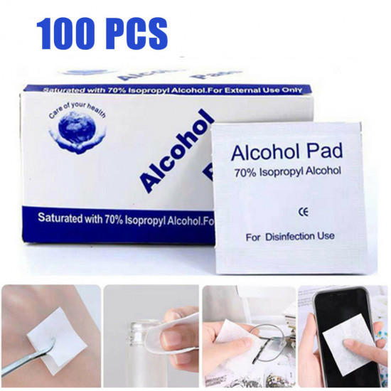 100pcs Alcohol Prep Swap Pad Wet Wipe for Jewelry Mobile Phone Clean Antiseptic