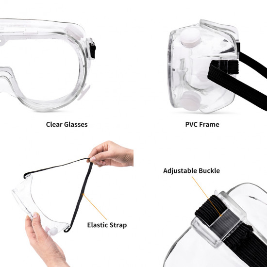 Glass Goggles Work Lab Eye Protection Transparent Adjustable Headband