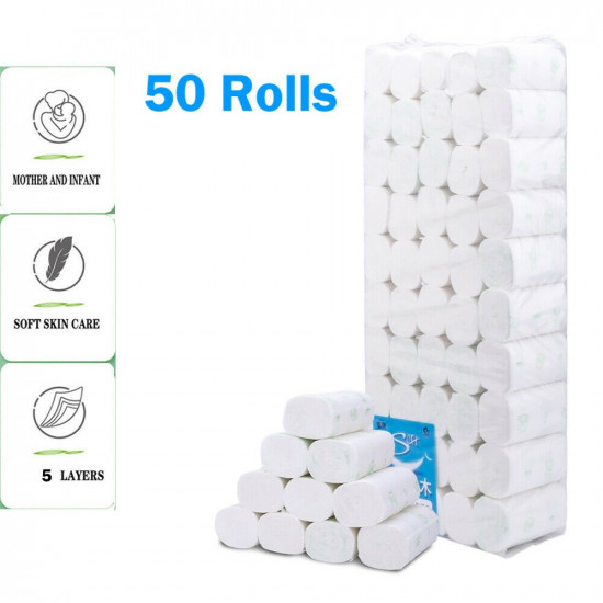 50-Rolls Paper Towels Bathroom Bath Tissue Household 5Ply Soft Skin Friendly