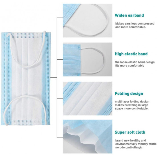 50 pieces Disposable Face masK 3 Ply Polyester with Ear Loop 100%