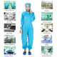 Reusable Protective Overall Suit Splashproof Safety Isolation Clothing Hooded-BLUE