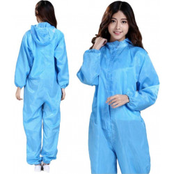 Reusable Protective Overall Suit Splashproof Safety Isolation Clothing Hooded-BLUE